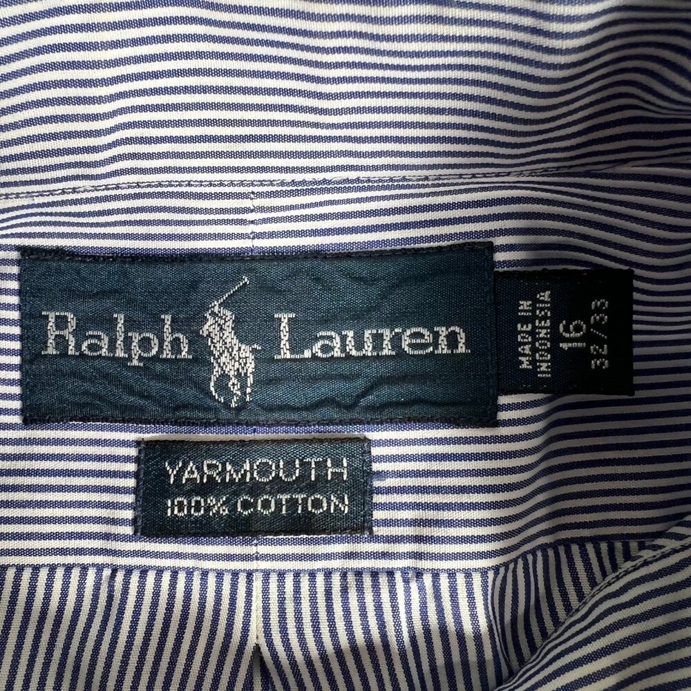 Ralph Lauren Mens Blue White Striped Yarmouth Casual Button Down Shirt Size 16 - Picture 9 of 12